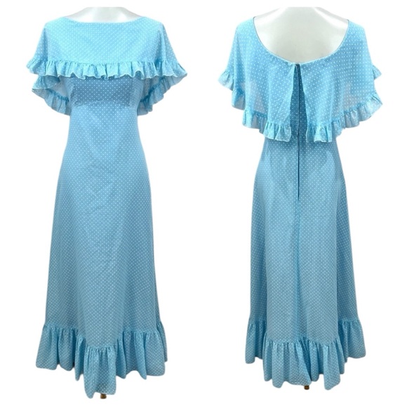 Vintage Dresses & Skirts - Vintage 60’s Mid Century House of Bianchi Polka Dot Ruffle Cape Maxi Dress